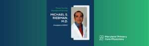 Headshot of Dr. Michael Riebman, President of MPCP, with text noting his upcoming retirement